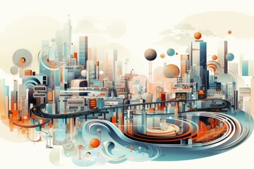 Abstract representation of a futuristic city. Beautiful illustration picture. Generative AI
