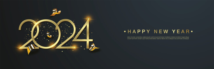 Wall Mural - 2024 happy new year, luxury gold number of 2024 background.