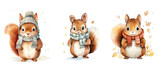 forest cute squirrel in winter cloth watercolor ai generated