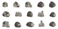 Cartoon Stone Collection. Set Of Rock, Stone, Rough In A Flat Design