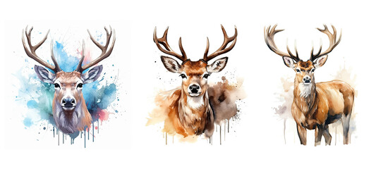 Wall Mural - stag deer watercolor ai generated