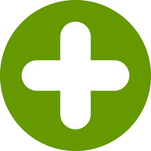 Green Plus Sign. Vector Icon. Cross Symbol Of Safety Guidance.