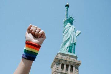 Sticker - rainbow wristband and the Statue of Liberty