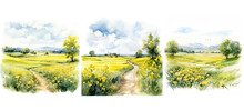 Background Spring Field Watercolor Ai Generated