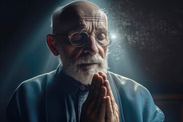 Wall Mural - Portrait of a pastor with closed eyes and praying hands