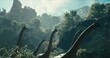 © BY Movie - Brachiosaurus herd, sauropod walking in search of food. Jurassic period, Mesozoic era. 3D rendering