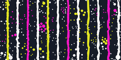 Poster - Striped and spotted color pattern. Vertical curved stripes. Design for textile, fabric, clothing, curtain, rug, batik, ornament, background, wrapping. Pink and yellow.