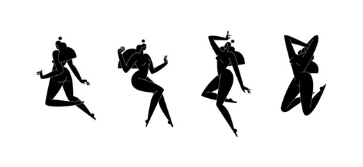 Wall Mural - Abstract woman body vector illustration set. Female figure, contemporary design. Solid black feminine silhouette isolated on white. Women self care, body beauty concept collection for logo. Modern art