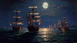 An old oil painting of 100 pirate ships fleet from AI Generated Image