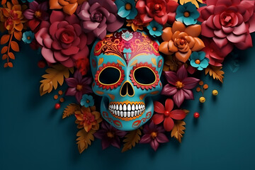 Feast of Dia de los Muertos, attributes and traditions. With Generative AI technology