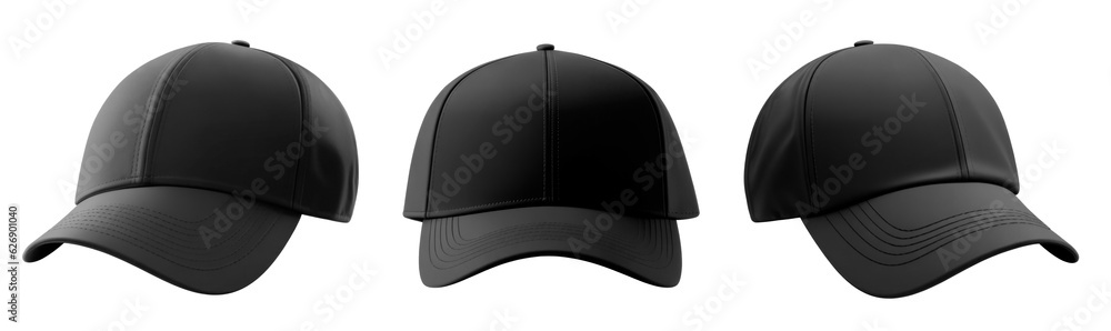 Set of Blank Black baseball cap isolated on transparent background ...