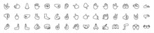 Hand Gesture Emojis Line Icons Set. Pointing Fingers, Fists, Palms. Social Media, Network Emoticons. OK, Hello, Rock, Like Gesturing. Hand Symbols. Isolated Vector 10 Eps.