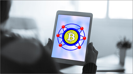 Canvas Print - Bitcoin concept on a tablet