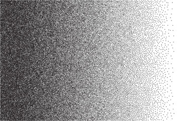 Stipple dots, gradient grain and noise texture vector illustration. Abstract black and white halftone background with grunge effect of grainy sand pattern, dust dotwork with random fade of points