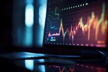 Stock Exchange Chart Analysis Background, Monitor With Crypto Exchange Chart. Trading And Market Analysis.