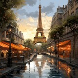 Fototapeta Paryż - Artwork of famous city. Beautiful illustration picture. Generative AI