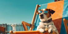 Dog Vacation Sunglasses Lazy Relax Funny Summer Beach Chair Pet. Generative AI.