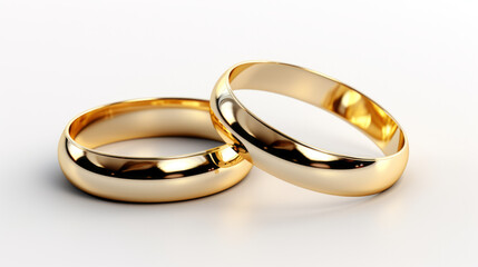 pair of gold wedding ring on a white background, macro shot