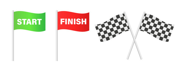 Flag Start chess pattern. Flag for the finish of the competition. streamers of Start and Finish in flat style. 3 different colors of a finish and start line. Sports competition. Vector illustration