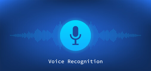 AI voice recognition personal assistant modern technology visual concept vector illustration design. Microphone button icon on digital sound wave sound spectrum line background. Vector illustration