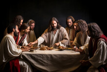 A Captivating Depiction Of A Reenactment Of The Last Supper, With Actors Portraying Jesus And His Disciples In A Moving Tableau Generative AI