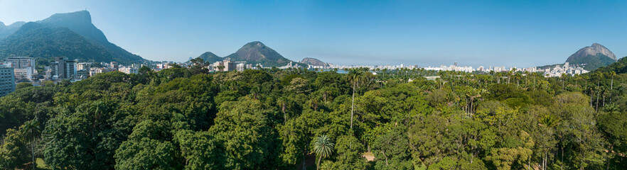 Wall Mural - Aerial view of Rio de Janeiro from the botanical garden. Views. Nature skyscrapers, lagoon and racecourse. Urban center of the city. Brazil 06-07-2023
