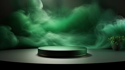 Wall Mural - green smoke pedestal abstract modern background presentation for product placement
