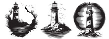 Lighthouse, Black Vector Illustration Silhouette Laser Cutting