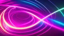 Abstract Futuristic Background With Pink, Blue And Yellow Glowing Neon, Spiral Lines And Bokeh