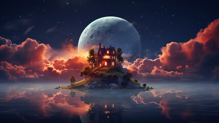 Gradient halloween house illustration. Generative Ai