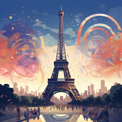 Wall Mural - Illustration of Olympics in Paris. Eiffel Tower. Generative AI.