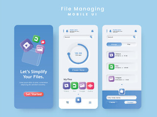 Wall Mural - file managing mobile app ui kit in blue and white color for responsive website.
