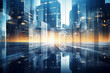 © Nithid - Blurred building of offices with light, Generative AI