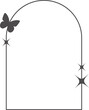 © Chorna_L - Aesthetic frame and shape with butterfly. Minimal y2k outline graphic design with sparkles. Abstract minimalistic arch border. Trendy boho geometric template.
