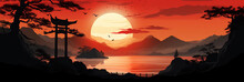 Chinese Arch Sunset: A Realistic Vector Illustration