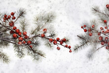 Red Tree Tree Winter Celebration Holiday Branch Berry Decoration Christmas Green. Generative AI.