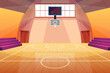 Cartoon Color Basketball Court Interior Inside Scene Sport Concept Flat Design Style . Vector illustration of School Gym
