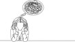 © Christian Horz - continuous single line drawing of stressed and confused woman with head in hands, line art vector illustration