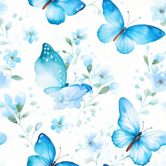  Nature's Artistry: Beautiful Watercolor Illustration of Asian-Inspired Spring and Summer - Butterflies, Flowers, and Elegant Patterns in a Seamless and Colorful Vector Design, Perfect for Decorative B