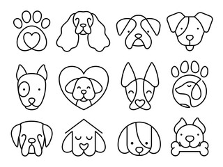 Doodle sketch line art animal dogs puppy characters hand drawn isolated set. Vector graphic design element illustration