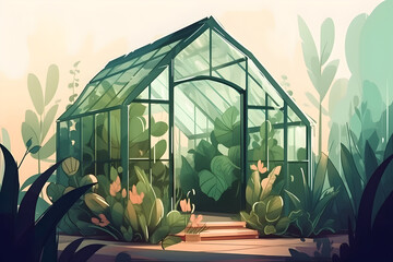 greenhouse or botanical garden. the concept of home gardening. modern flat illustration.