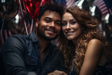 Fototapeta Tulipany - Close up of american mixed race couple. Two young people staying happy together. Fine portrait about diversity, happy real love concept. AI Generative