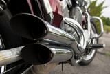 Fototapeta Psy - chrome, exhaust, ride, sport, burn, classic, customized, cycle, cylinder, fumes, harley, horsepower, pair, riding, signal, sunlight, upgrade