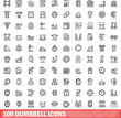 © ylivdesign - 100 dumbbell icons set. Outline illustration of 100 dumbbell icons vector set isolated on white background