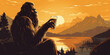 © JoelMasson - Bigfoot drinking a cold craft beer with scenic view. Generative AI