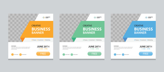 Fototapete - Set of Editable square business web banner design template. Suitable for social media post, instagram story and web ads. Vector illustration with Space to add pictures.
