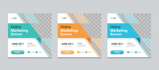 Wall Mural - set of editable square business web banner design template. suitable for social media post, instagra