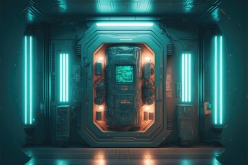 Wall Mural - abstract in futuristic interior architecture of spaceship with power generative technology. concept 