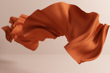 A Flying Piece Of Fabric Indoors. Beautiful Fluttering Cloth 3d Rendering