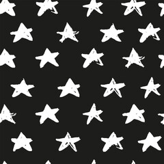 Wall Mural - Monochrome grunge stars seamless pattern. Black ink stains star wallpaper.